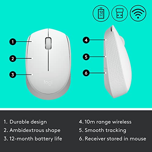 Mouse Logitech Wireless M170 3 Botões 2,4 GHz - Off White