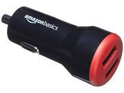 Basics Dual-port USB Car Charger for Apple & Android Devices - 4.8 Amp/24w, Black/red