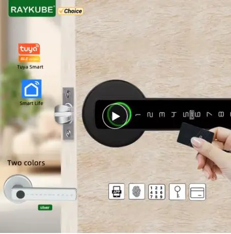 Tuya BLE Fingerprint Door Lock Digital Electronic Lock with Password/Key/IC Card/ Smartlife/ Tuya APP Unlock
