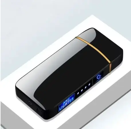 Touch Sensing Metal Electric Outdoor Windproof Lighter Dual Arc Flameless Plasma USB Rechargeable Lighters Digital Power Display